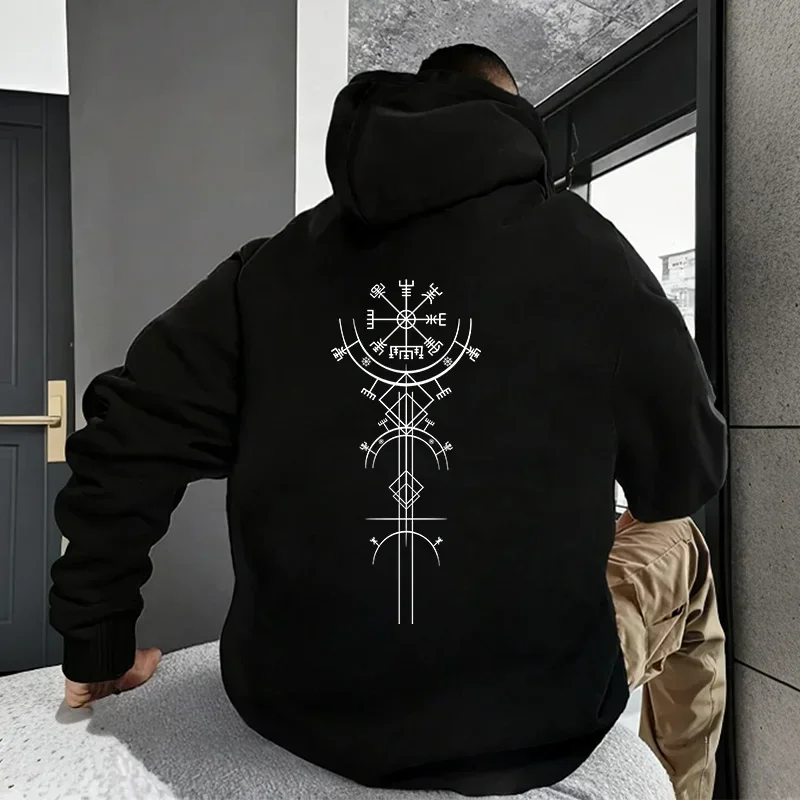

High-quality long-sleeved casual sportswear hoodie with Viking Compass pattern print for men in the autumn of 2025