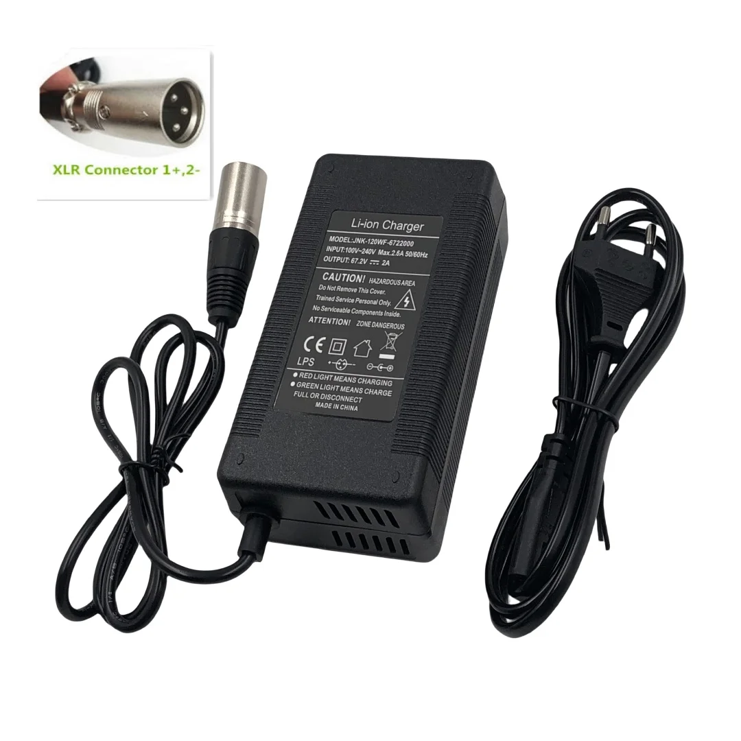 60V Charger 2A Output 67.2V/2A Charger For Wheelbarrow Harley Citycoco 16S 60V  lithium Battery GX16 Connector with Fan 100-240V