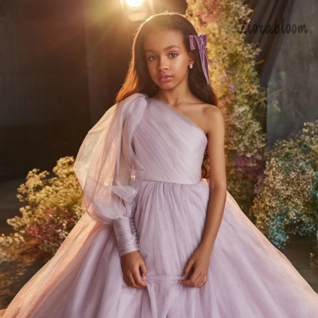 

Customized Girls' Formal Gowns Featuring Voluminous Skirts Single-Shoulder Dress Wedding Party Attire свадебное платье