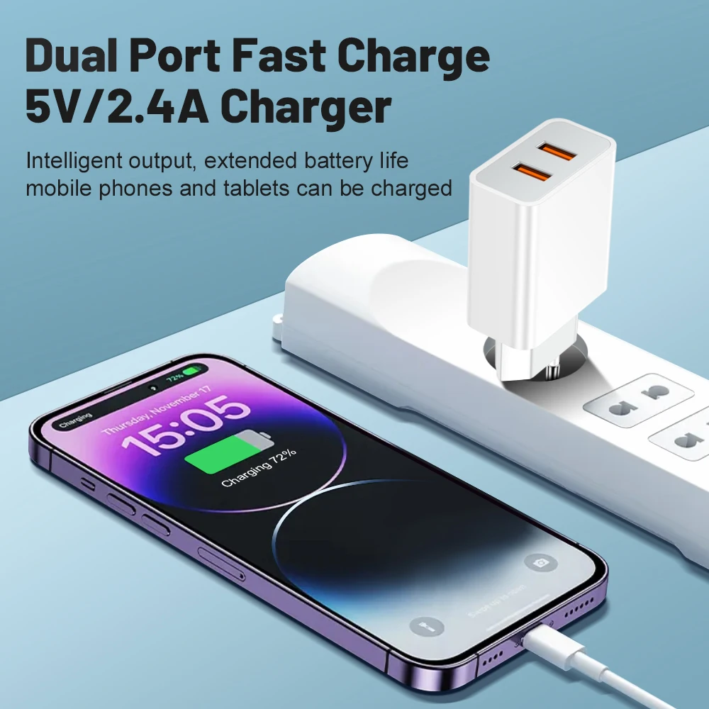 USB Charger 2 Ports Travel Charger QC 3.0 High Speed Fast Charging for Samsung S23 Xiaomi 14 Mobile Phone Charger Wall Adapter