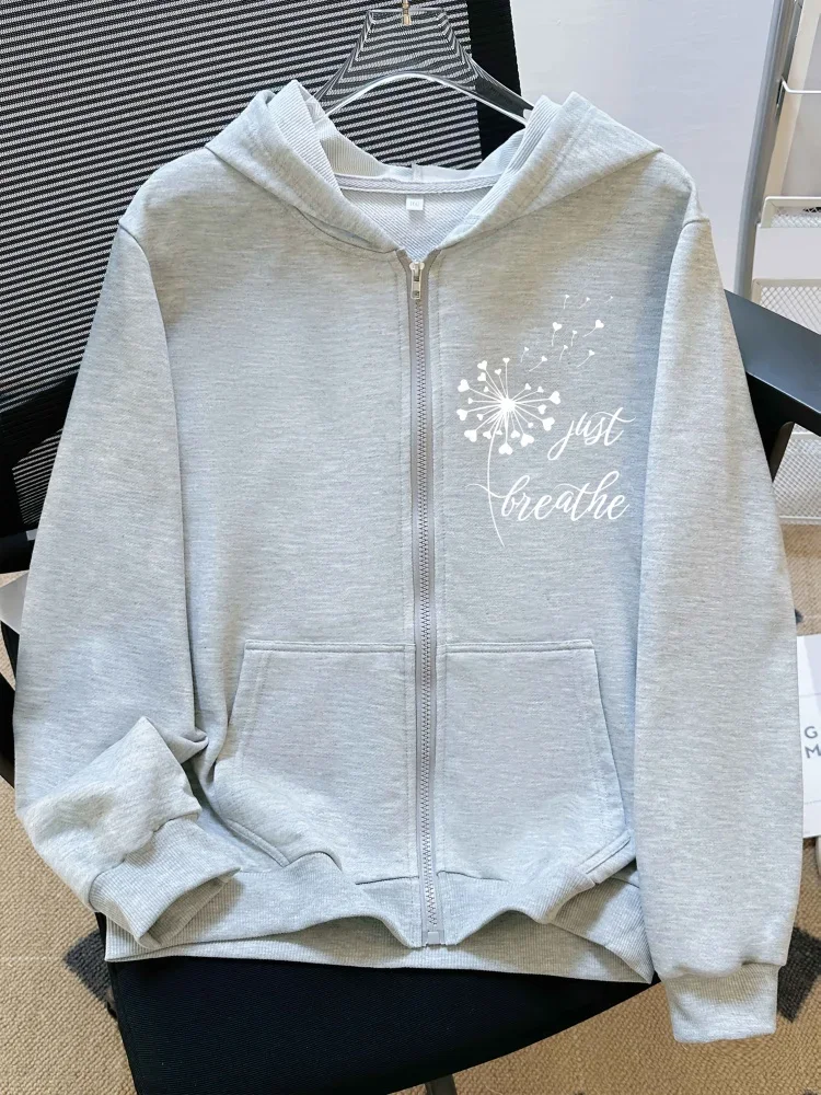 Kids Zip Up Hoodie Dandelion Just Breathe Print Long Sleeve Loose Casual Hooded Jacket Daily Outdoor Outerwear