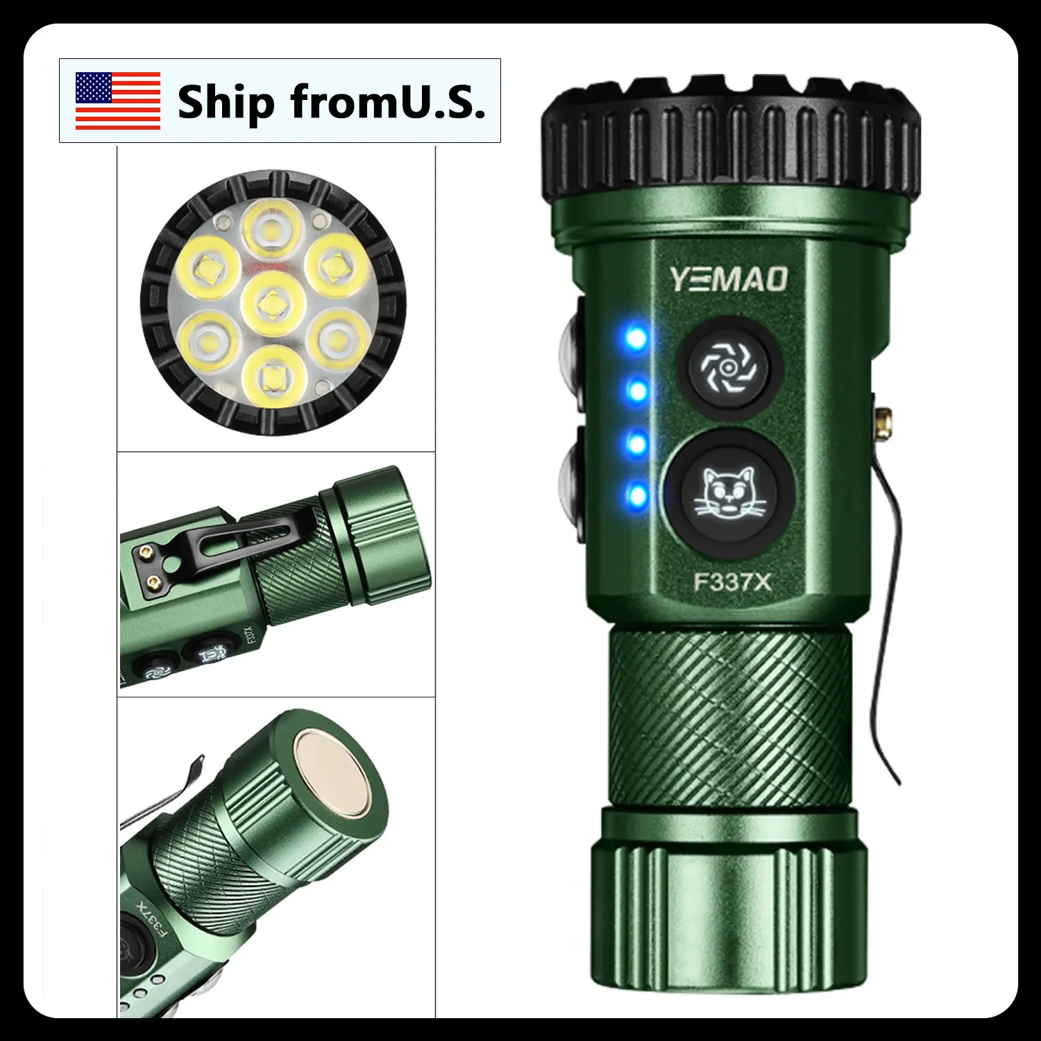 YEMAO F337X 강력한 Led 손전등 7 XTE Led 3000 루멘 200 미터 18650 배터리 멀티 컬러 보조 조명 EDC 횃불