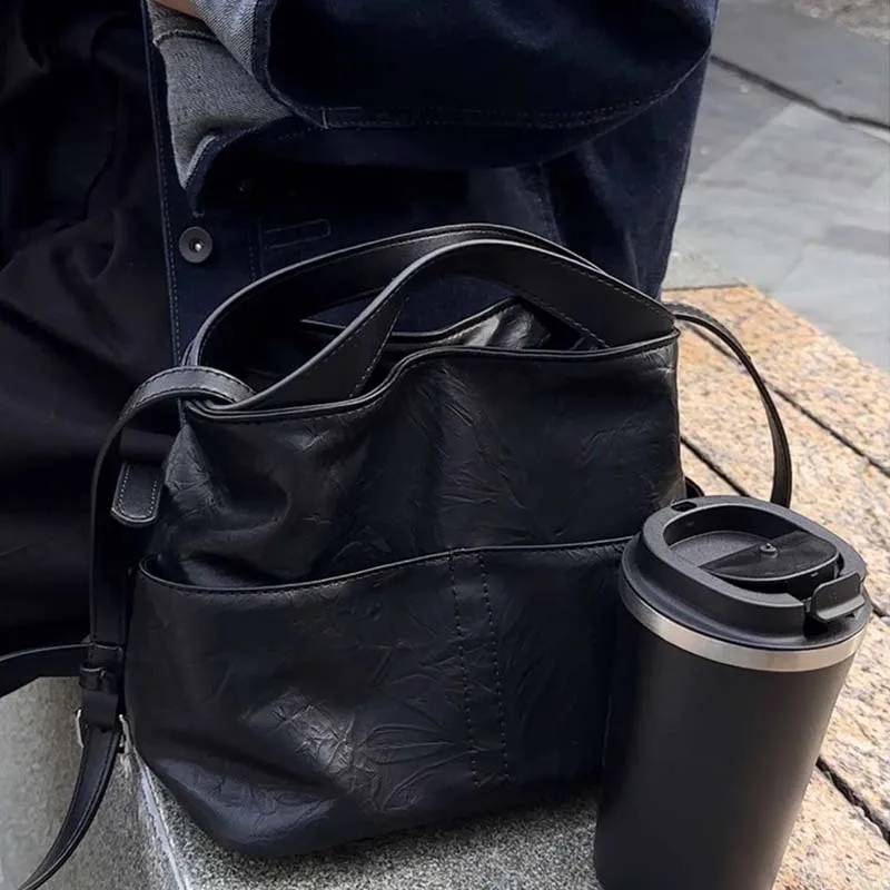 

Sandwich Zip Bag Ladies 2024 New Soft Leather Handheld Bucket Bag Fashion All-match Pattern Casual Retro Shoulder Crossbody Bag