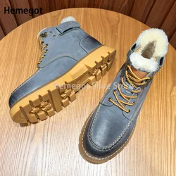 Men Wool Snow Boots Winter High-Top Shoes Lace-Up Thick Winter Warm Booties Genuine Leather Ankle Male Boots Casual Shoes