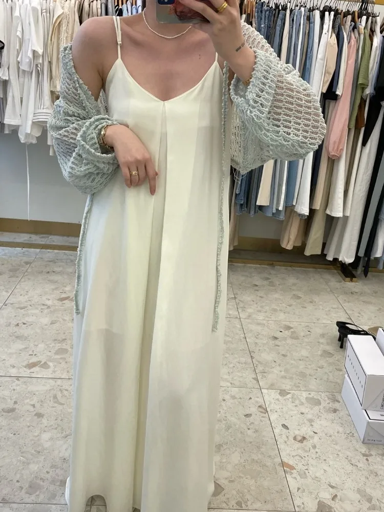 休暇スタイルギャザーベストストラップドレス女性のルーズドレープロングスカート綿 00% 夏新着ガウン