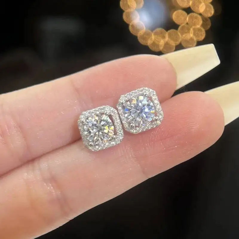 

Wholesale Diamond Moissanite Stud Earring for Women Vvs 0.5Ct 1Ct Round Shape S925 Sterling Silver Wedding Jewelry With Gra