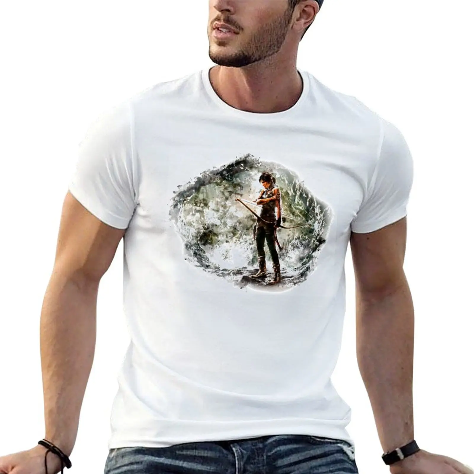 Tomb Raider Painting T-shirt graphics kawaii clothes boys animal print Aesthetic clothing mens workout shirts