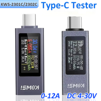 KWS-2301C/2302C Digital Display Type-C Tester DC 4-30V 0-12A Current/Voltage Monitor PD Battery Capacity Meter Voltmeter Ammeter