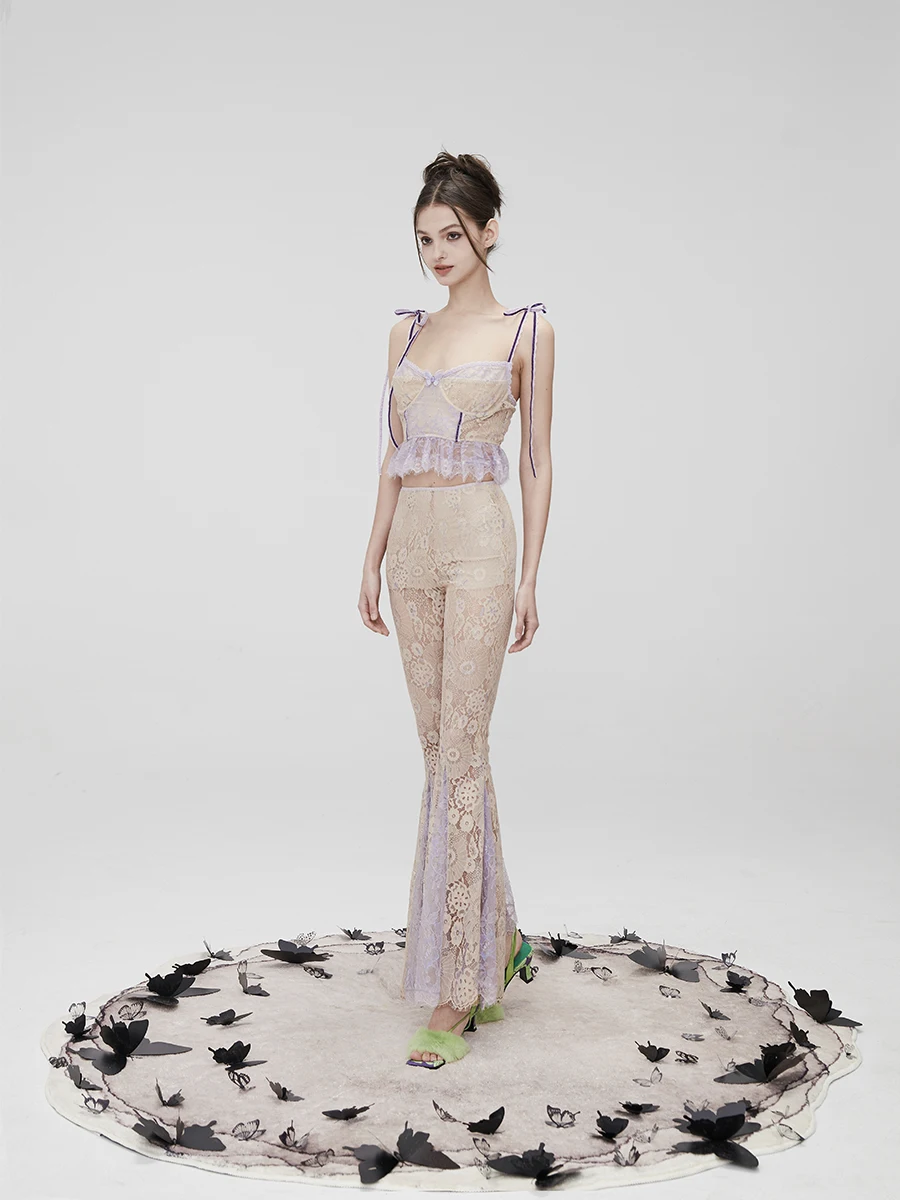 

Комплект из двух предметов MildRate: сексуальный кружевной бюстгальтер-бандо и трусики, однотонный, из полиэстера