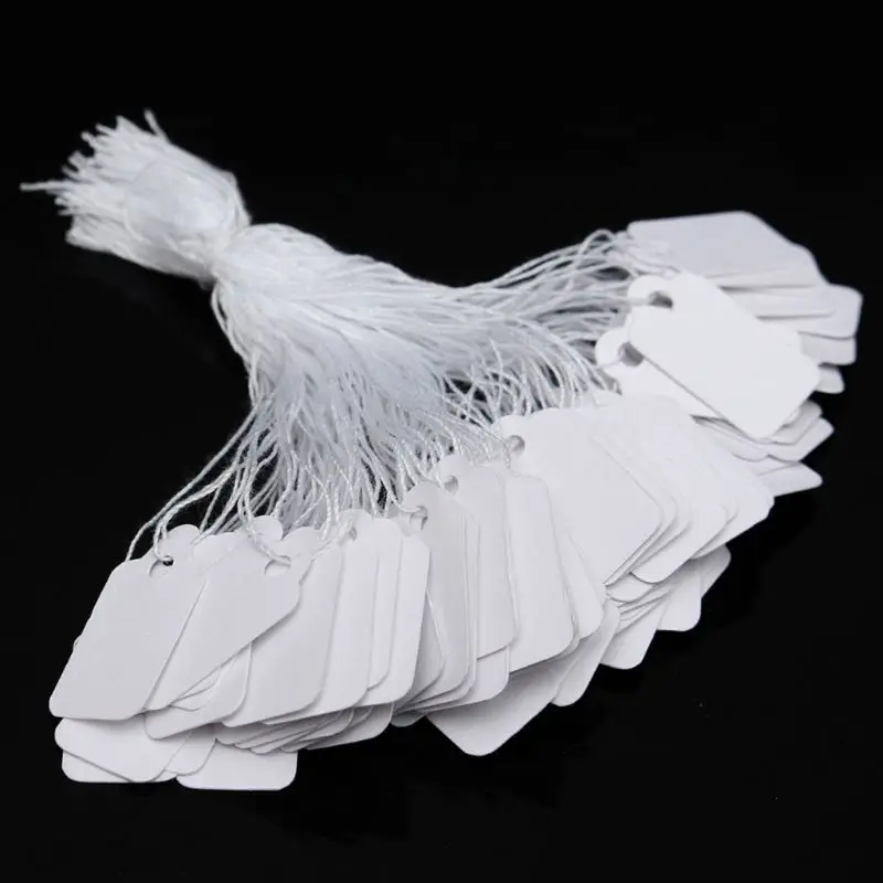 500 Pcs Jewelry Strung Pricing Price Tags with String Silver Merchandise Cloth Label Price Label