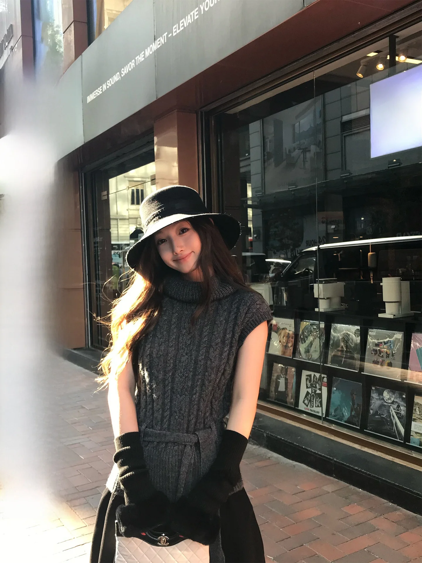 

Chestnut High Neck Knitted Sweater Women's Thick Needle Twisted Flower Belt Vest Autumn Winter Fashion Commute Style