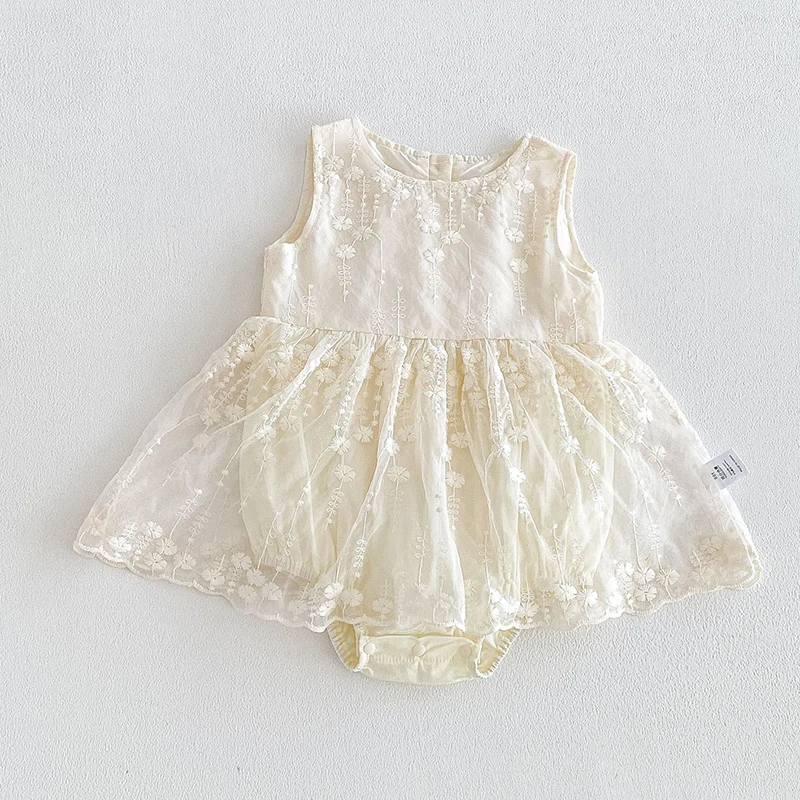 2026 New Summer 0-24M Children Clothes Korean Style Climbing Suit Sleeveless Cotton Mesh Splicing Newborn Baby Girl Romper