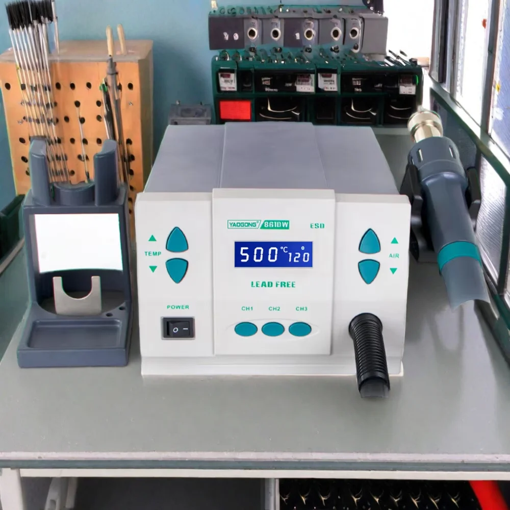 Soldeerstation 861DW + 3 nozzles, hete YAOGONG luchtloze originele temperatuurregeling, reworkstation, 1000W, microcomputer, 220V