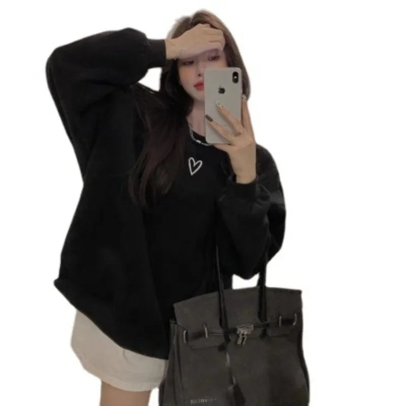 Autumn and Winter Fashion Love Print Loose Casual Round Neck Long Sleeve Top Sweatshirt for Women