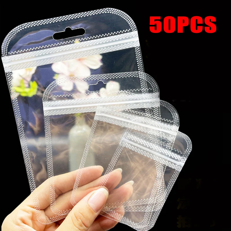 50pcs Transparent Self Sealing Bags Resealable Pouch Jewelry Packaging Storage Earrings Rings Necklace Display Plastic Bag