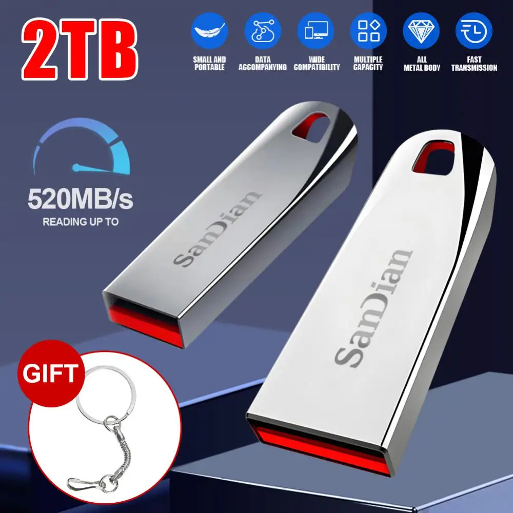 금속 USB 플래시 드라이브, USB 3.0 고속 파일 전송 펜 드라이브, PC 노트북용 휴대용 방수 U 디스크, 2TB, 1TB, 512GB, 128GB