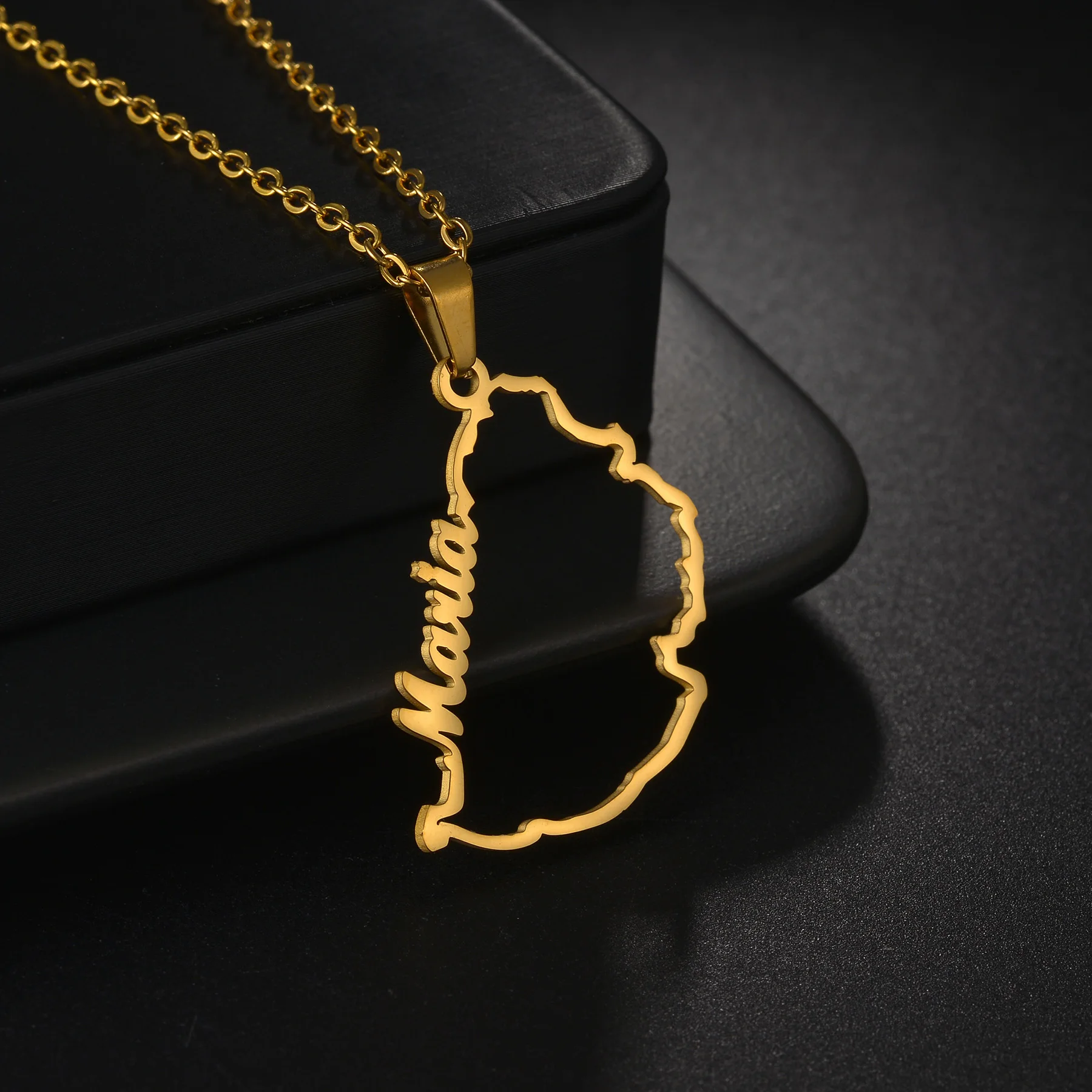 Atoztide Collana con nome personalizzato per donna Mappa di saldatura Pendnat Targhetta Gioielli in acciaio inossidabile Catena girocollo Regalo personalizzato