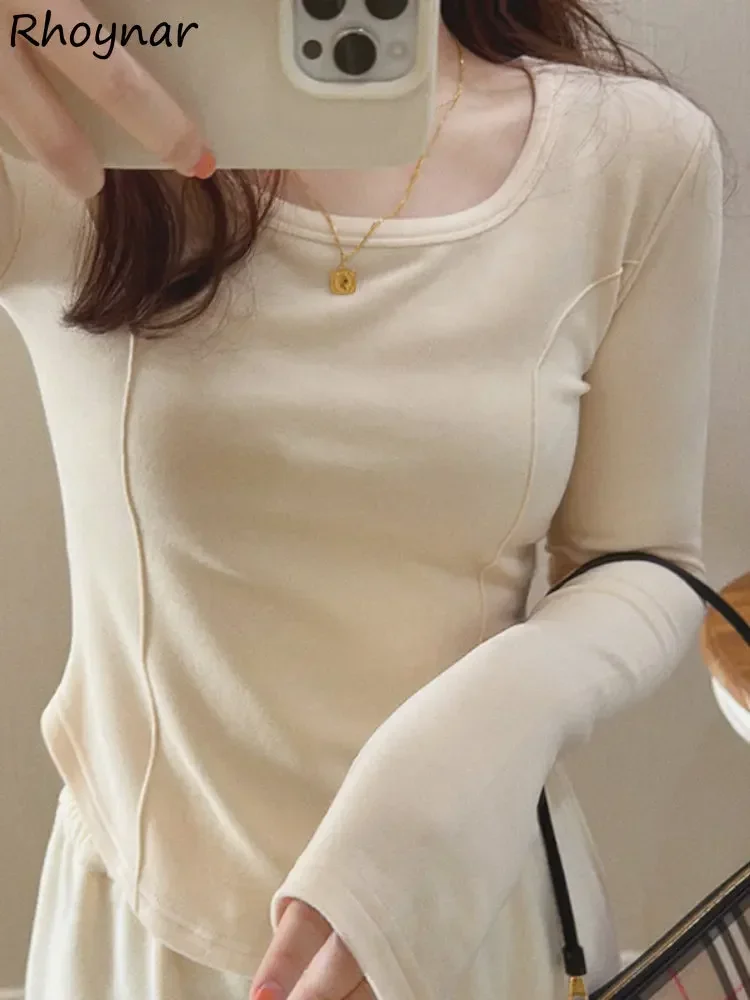 Square Collar T-shirts Women Korean Style Inside Solid 7 Colors Ins Slim Feminine Hipster Student Tender Light Soft Elegant Tops