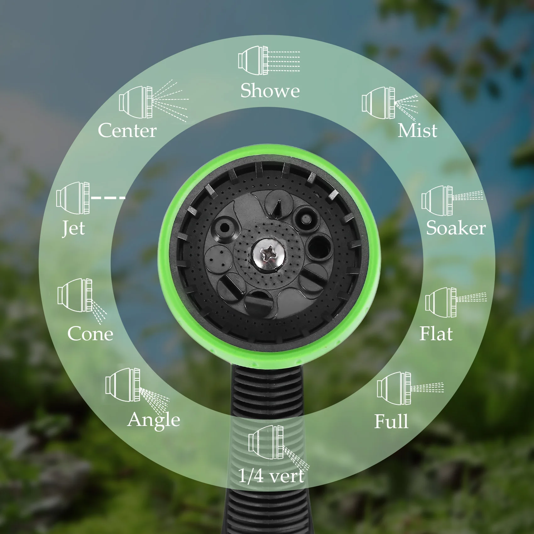 A21I-Garden Hose Nozzle Spray Nozzle,10 Hose Metal Duty Watering Patterns Thumb Control On Off Valve Water