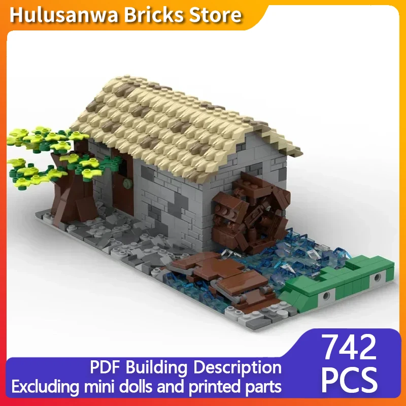 Medieval Street View Model MOC Building Bricks Water House Mill Modular Technology Gifts Holiday Assemble Children Toys Suit