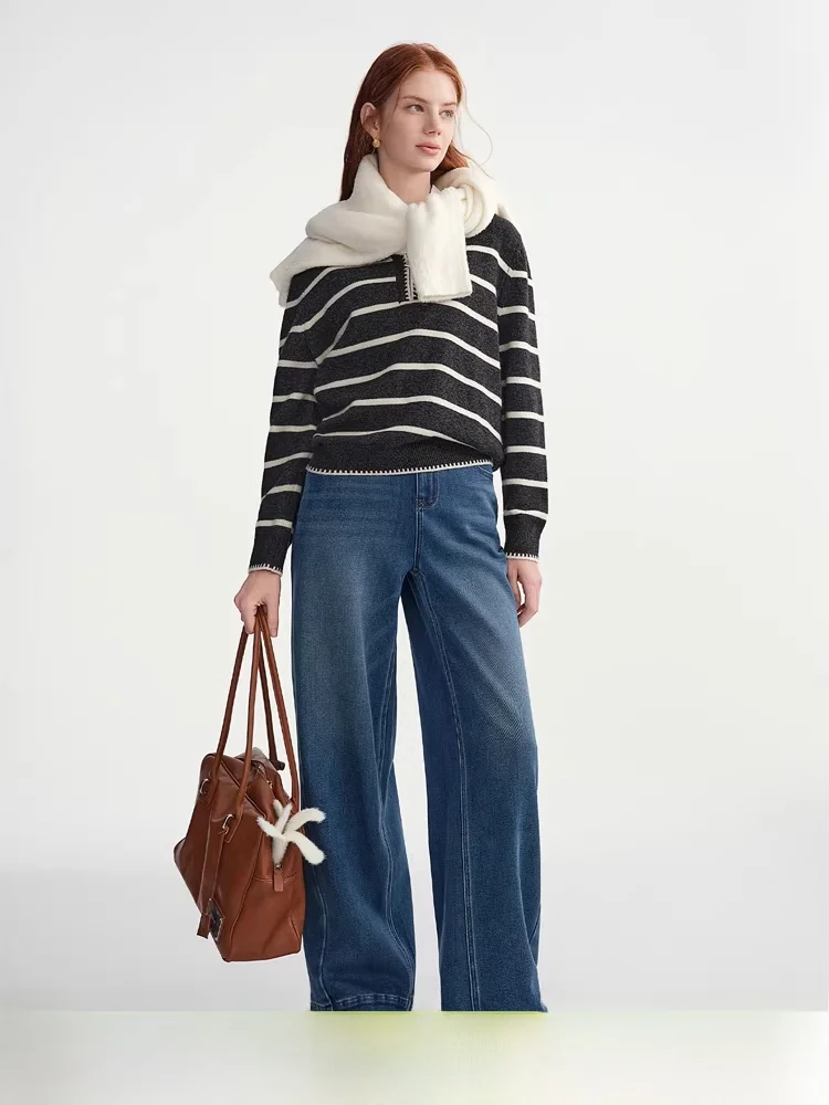 

Свободная форма, большие размеры, женские широкие джинсы с высокой талией, хлопковые прямые брюки, осень-зима, утягивающие брюки с дуговой стороны S ift