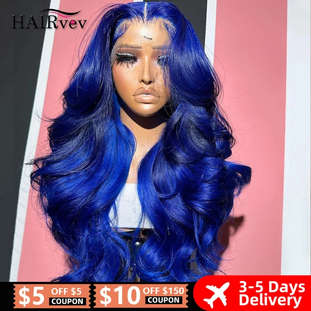 Royal Blue Colored Lace Front Wigs For Black Women 13x4 Body Wave Brazilian Transparent Lace Frontal Wigs Human Hair Pre Plucked AliExpress 200165144