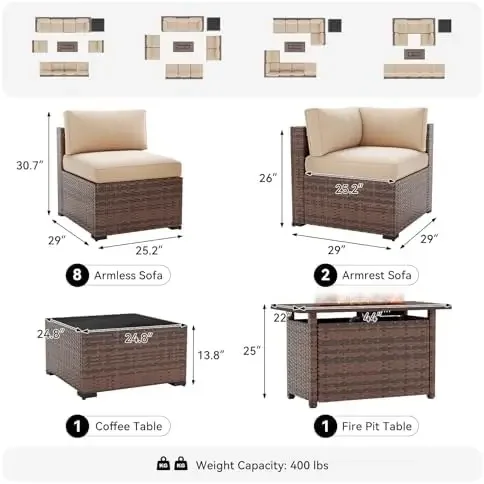 12-Piece Patio Furniture Set with 44