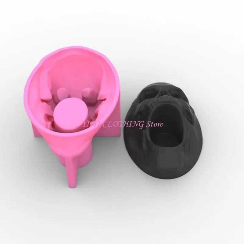 N5KF Skull Head Pen Holder Storage Container Mold Punk Skeleton Planter Resin Mold
