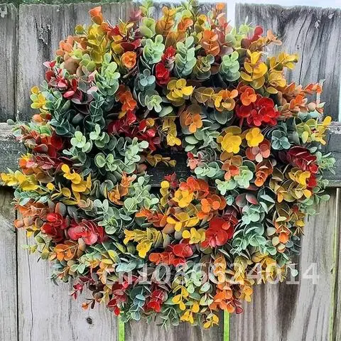 35cm Artificial Eucalyptus Fall Wreath For Front Door Farmhouse Decor Hanging Wreath For Autumn Thanksgiving Harvest Ornament