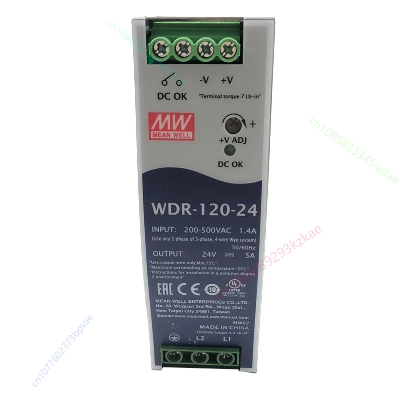

MEAN WELL WDR-120-24 120W 24V Ultra Wide Input Industrial DIN Rail Power Supply 180-550V AC to 24V DC 5A Power Unit PSU SMPS