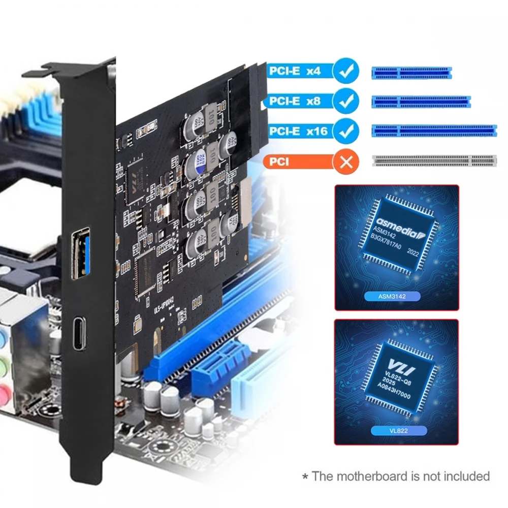 PCIE to Type-E & USB3.0 19Pin/20Pin Expansion Card PCI Express X4 to USB 3.1 10Gb Riser Board for Desktop Front Panel Type C