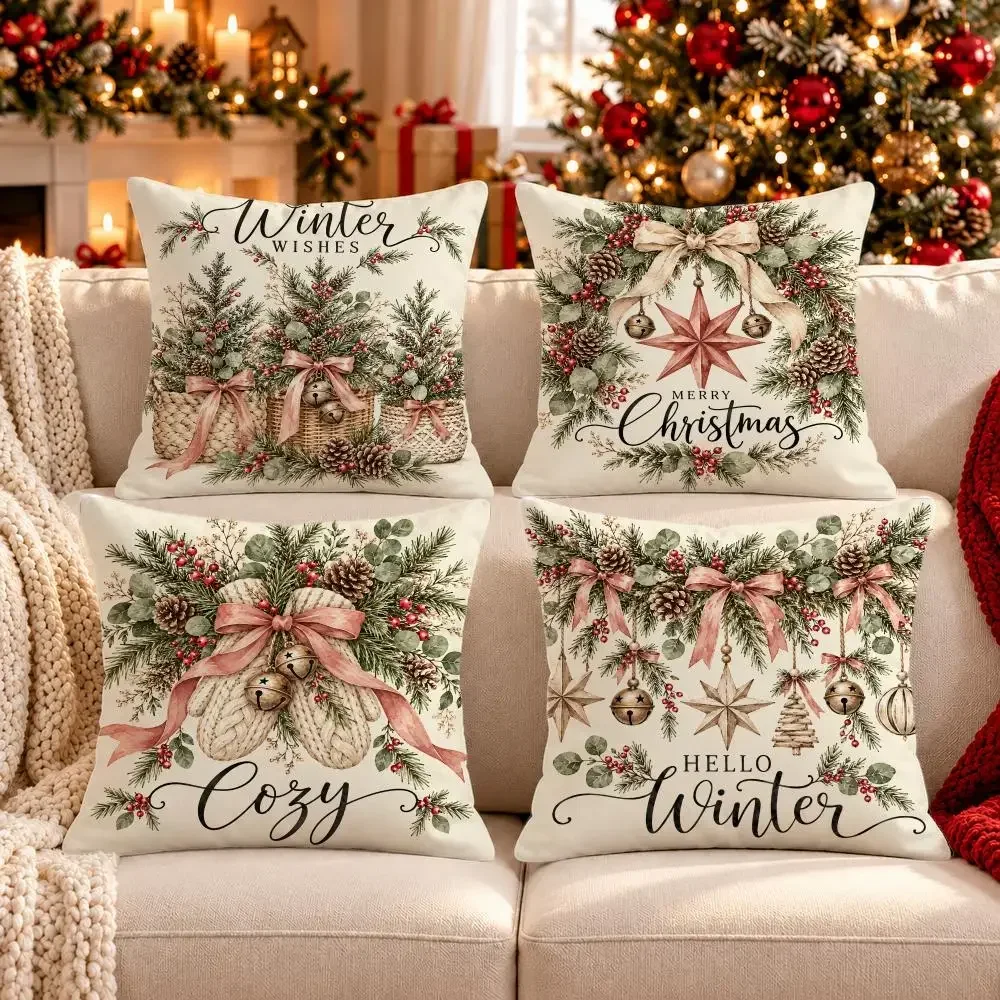 Natural Winter Foliage Cushion Cover 1/4PCS Short Plush Pillow Cover Set Soft Decorative Cushion Case for Sofa Bed Home Decor