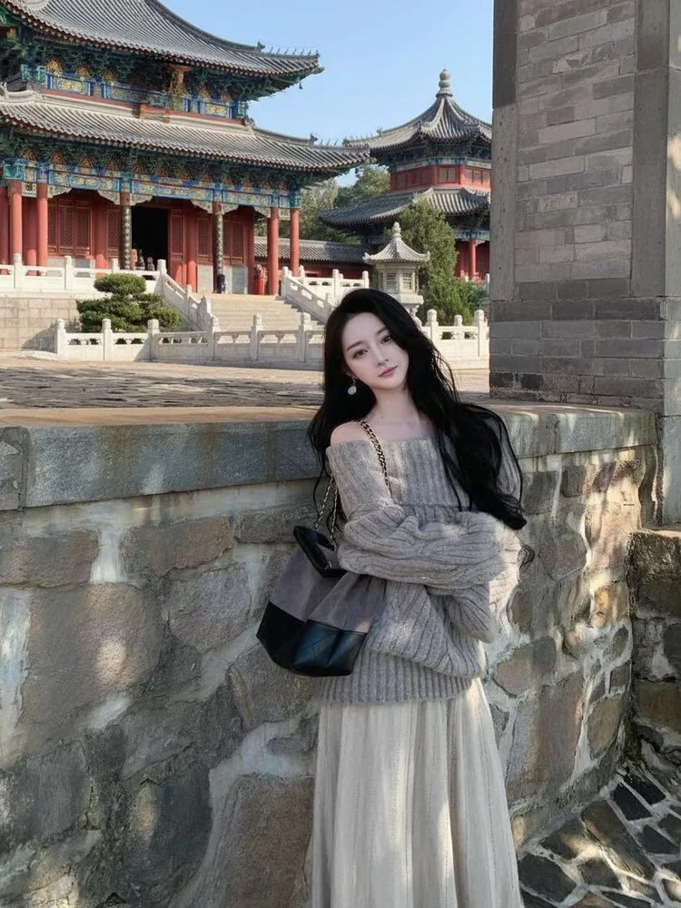 

Soft Thi Knitted oulder Bared Long Sve Sweater Warm Cozy ey Casual Sle Women's Faion Autumn Winter Comfortable S...