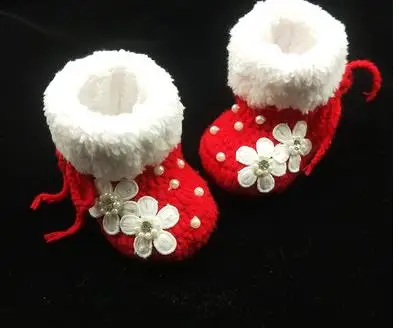 Manual Flower Baby Velvet Warm Shoes Handmade Baby Boots Fall Winter Warm Snow Boots Diamond Pearl Girls Infant Toddler Shoes