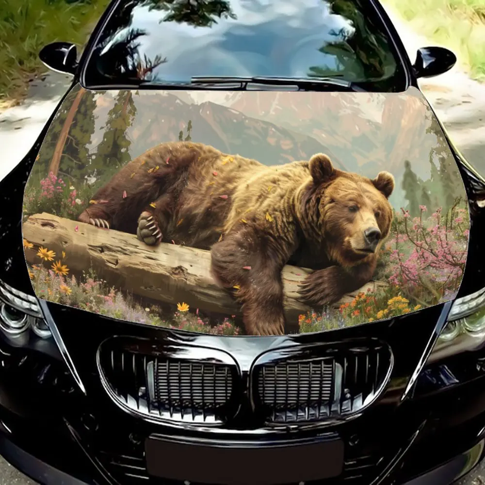 

Leisurely Brown Bear Lying Down Forest Car Hood Wrap Color Vinyl Sticker Truck Graphic Bonnet Auto Accessories Decor Decal Gift