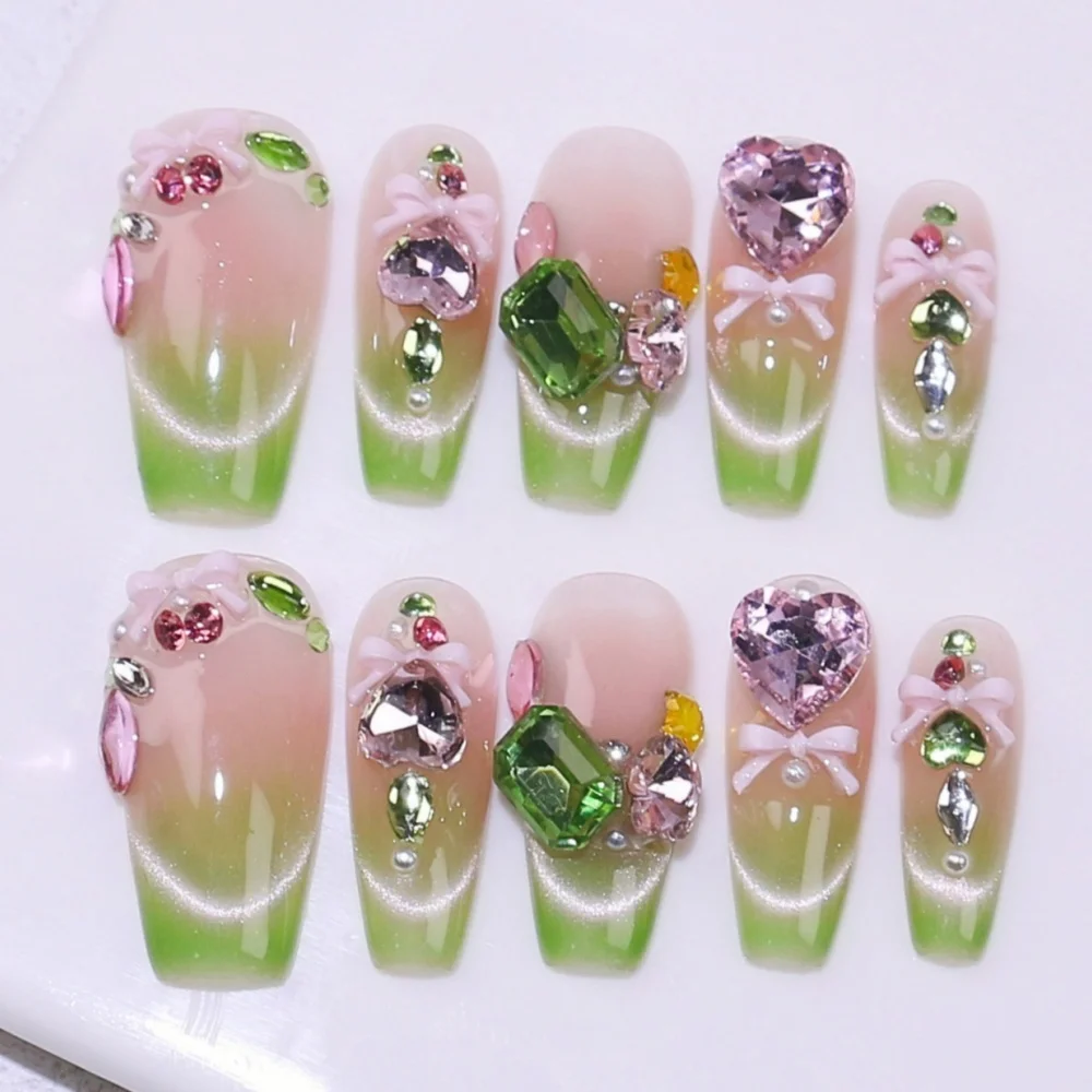 10 قطع زهرة ملونة اليدوية وهمية مسمار نصائح حجر الراين تصميم قصيرة الباليه أظافر صناعية الفن الأبيض الفرنسية يمكن ارتداؤها اضغط على الأظافر #5