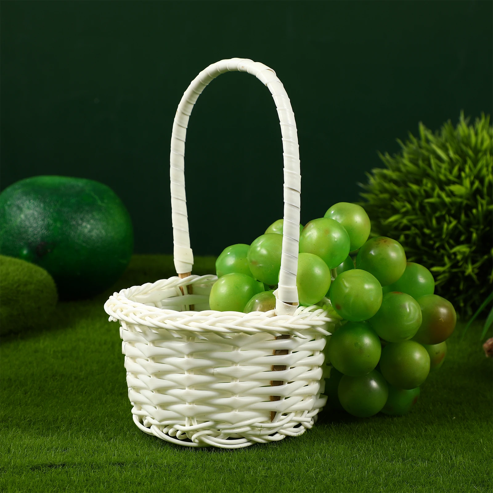 

10 pcs Basket Handwoven Lightweight Storage Picnic Flower Picking Baskets Handles Handheld Rattan Basket Wicker Round Kitchen