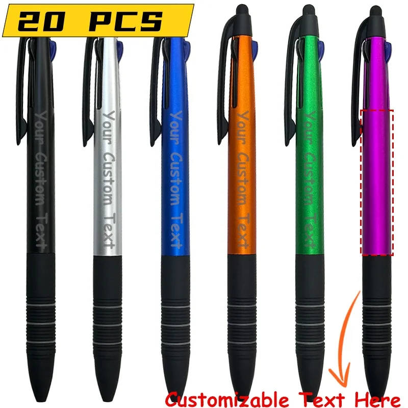 20PCS Customizable Colorful 4 in 1 Pens with Different Colors Retractable Plastic Body Ideal for Back-to-School Gifts