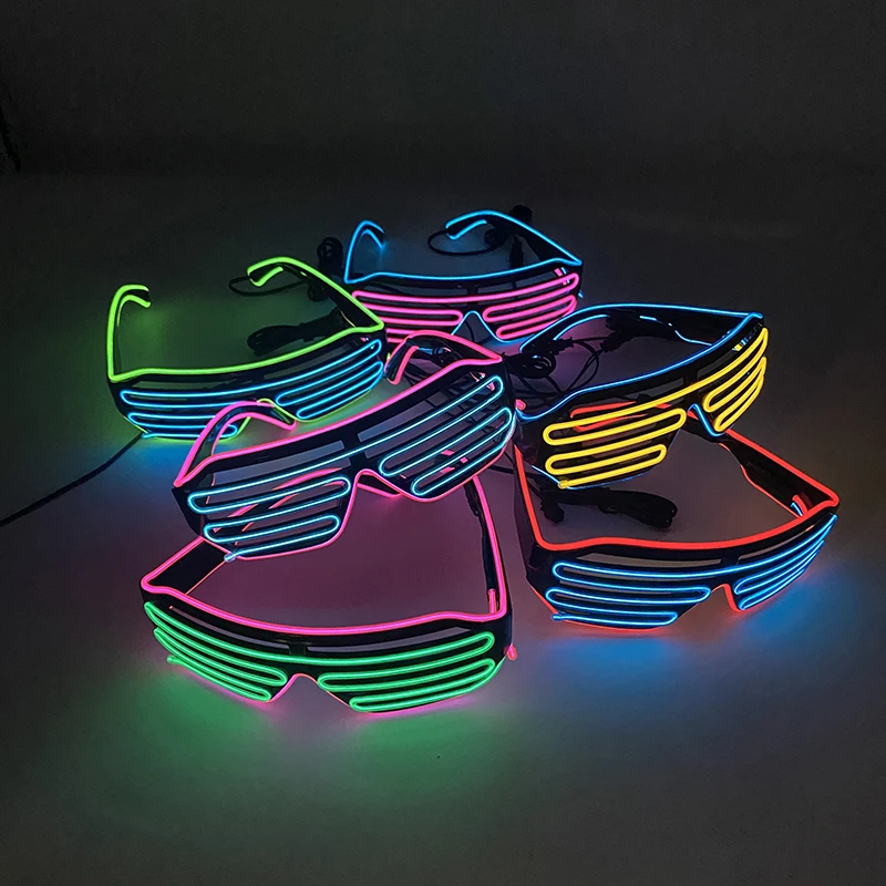 Light Up Flashing Shutter Neon Rave Glasses El Wire LED Sunglasses  Glow DJ Costumes For Happy Bar Night