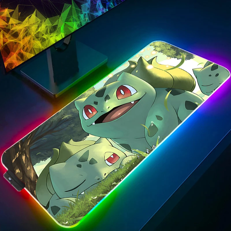 

Коврик для мыши P-Pokemons Bulbasaur RGB игровые аксессуары Gabinete Gamer ПК компьютерный стол коврик подсветка клавиатура планшет коврик для мыши светодиодный