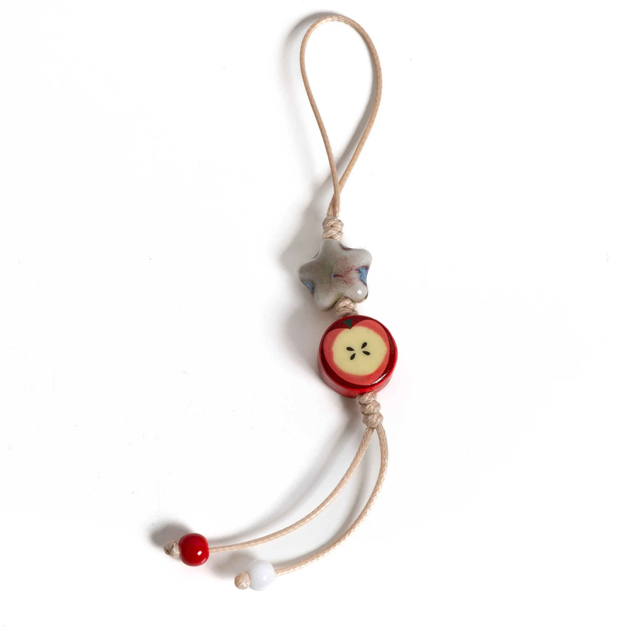 Handmade Ceramic Apple Star Charm Keychain Boho Style Bag Pendant Lucky Ornament S02-020