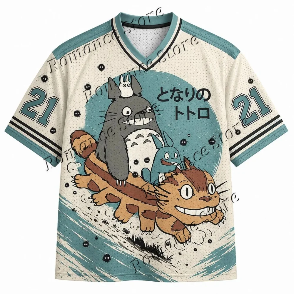 Totoro Catbus 21 Baseball Jersey Men Women t-shirt Harajuku Anime V Neck Short Sleeve Streetwear Cartoon Print Sport Tee Tops view 3