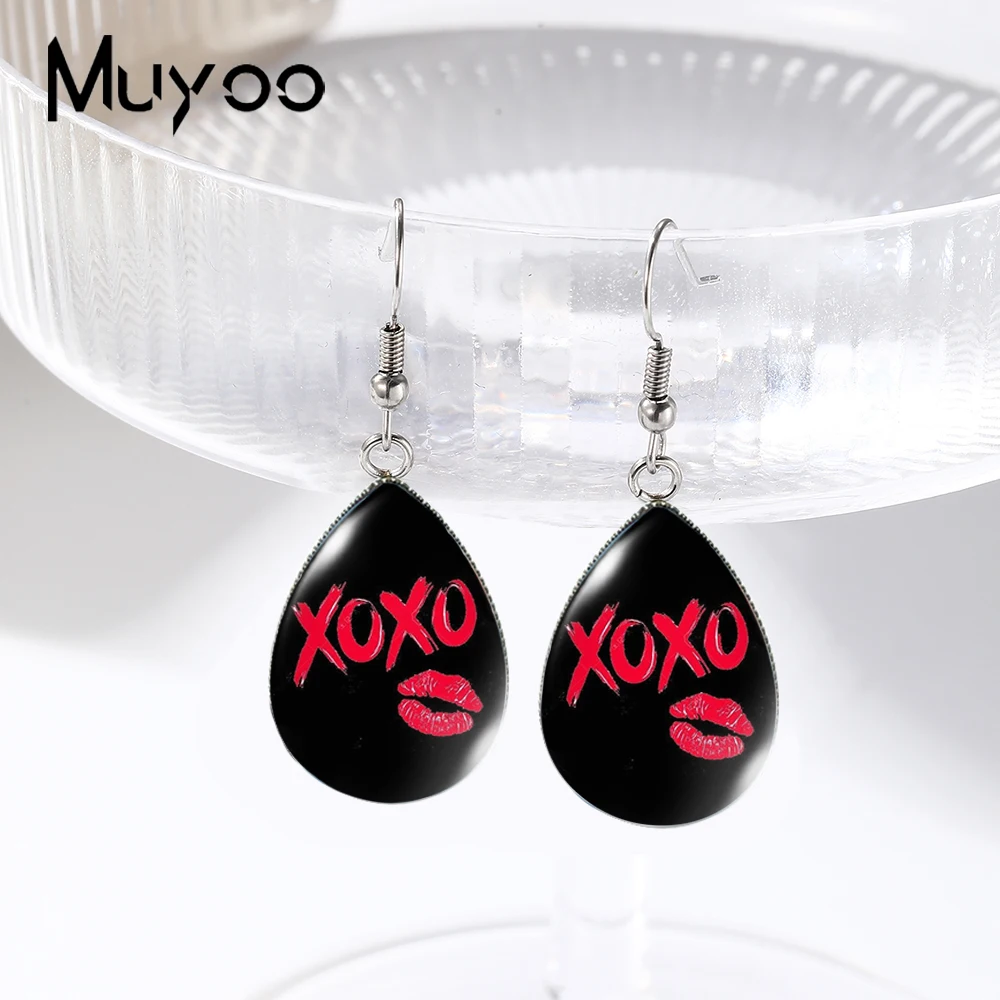 2025 New XOXO Kiss Me Tear drop Earring Fish hook Earring Glass Dome Jewelry Handmade Earrings