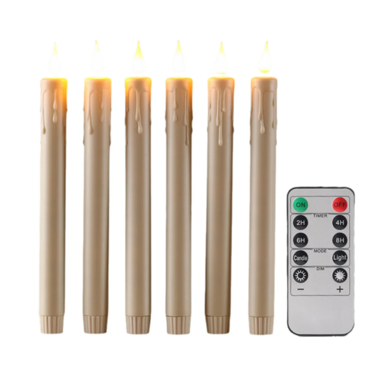 

A79I 6 Pcs Flameless Taper Candles with Remote Timing Function Dimmer Halloween Christmas Home Decoration Lamp