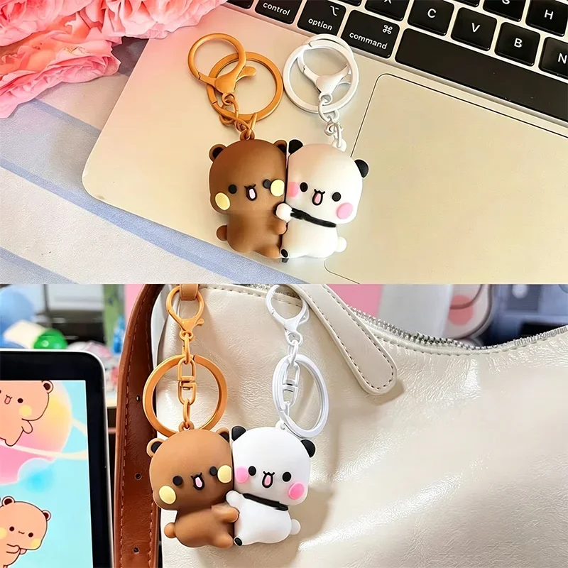 Cute Yier Bubu Bear Panda Couple Keychain Soft Silicone Matching Pair Keyring Key Holder Portable Bag Charm Sweet Couple Gift