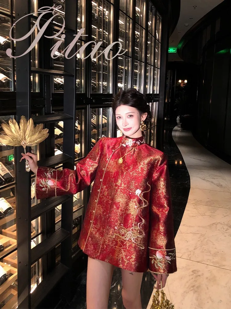 New Chinese-style traditional Chinese style dark pattern jacquard embroidery engagement and wedding coat set