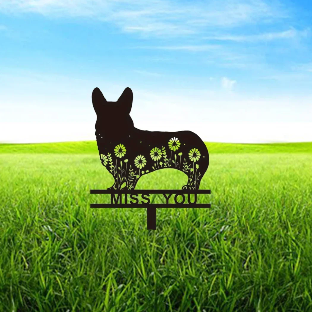 CIFbuy Metal Stake Sign Corgi Memorial Pet Grave Marker Iron Craft Sympathy Gift Yard Decor Accent Piece