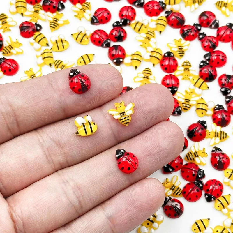 25/50/100 Pcs Resin Tiny Bee Ladybugs Figurines Miniatures for Micro Landscape Craft Project Ornament Decorations Accessories