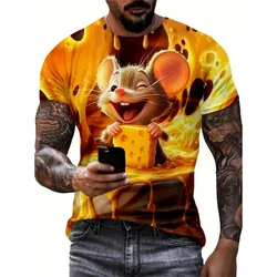 3D Printed Mouse Cheese Raccoon T-Shirt For Men Cartoon Animal Pattern Tees Summer Loose Round Neck Tops T Shirts Short Sleeves