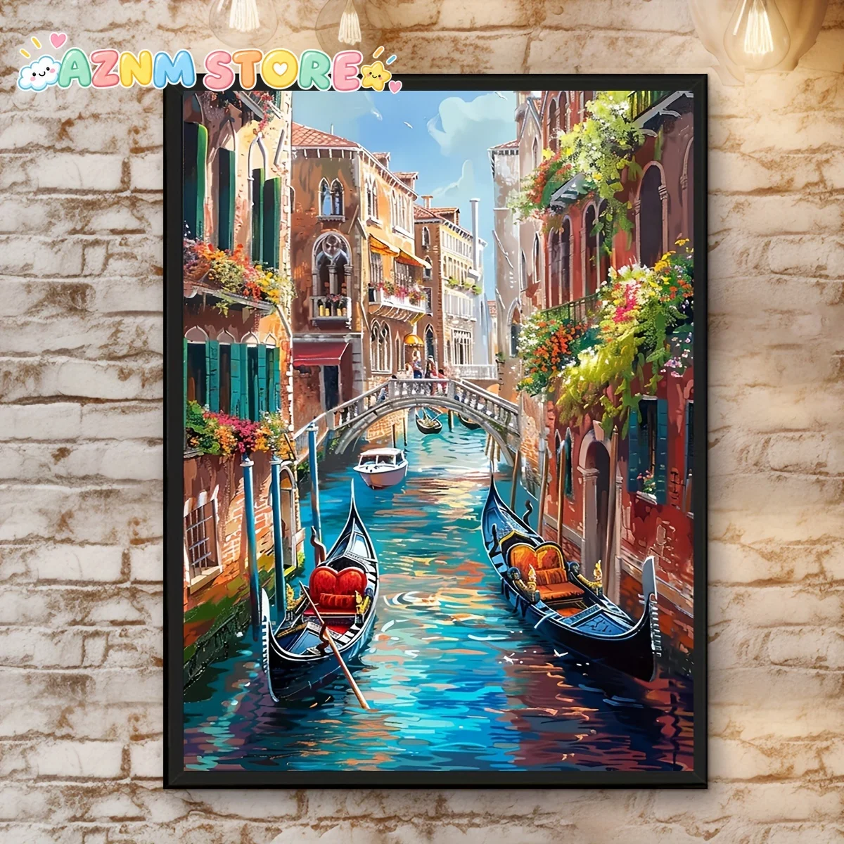 2D Flat 1pc Venice Grand Canal Gondola Scene Canvas Art Print, 30.48x40.64cm Frameless Vintage Poster, Romantic Wall Decor Fo